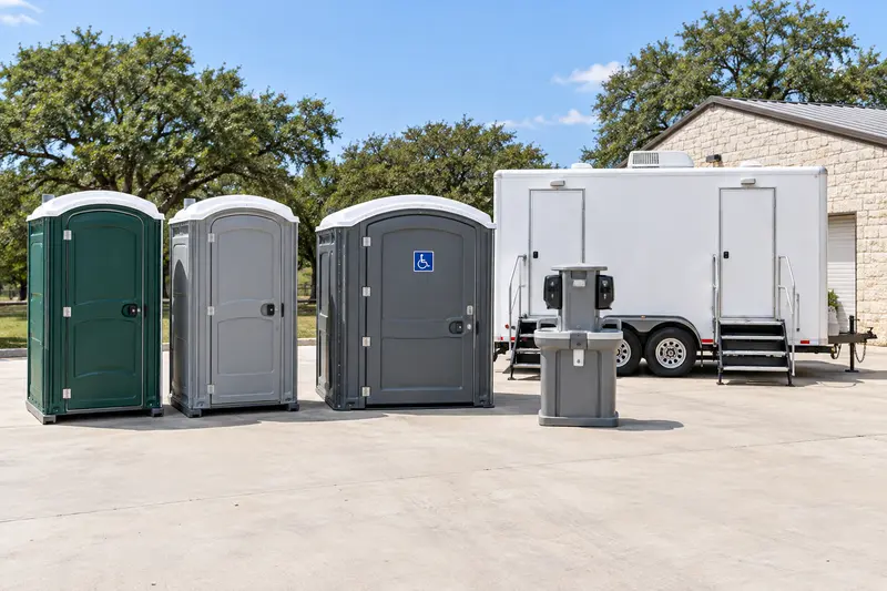 Illustrative temporary restroom equipment lineup